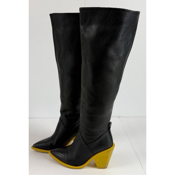 Paloma Barcelo Black Knee High Pointed Toe Block Heel Boots, size 6 US/ 36 EU - Picture 6 of 15